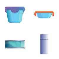 Food container icons set cartoon vector. Various product storage container vector