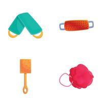 Washcloth icons set cartoon vector. Shower sponge various shape and color vector