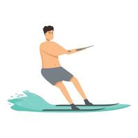 Fat boy water skiing icon cartoon vector. Active surfer vector