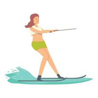 Cute girl water skiing icon cartoon vector. Beach activity vector