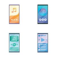 Music player icons set cartoon vector. Music player app on mobile phone vector