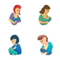 Maternity icons set cartoon vector. Mother and newborn baby vector