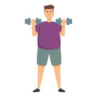 Gym man exercise icon cartoon vector. Fat person workout vector