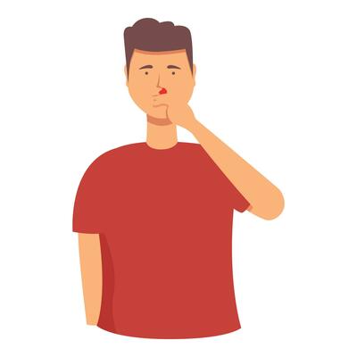 Nosebleed health icon cartoon vector. Sad disease bleed