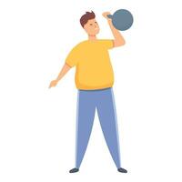 Athletic fat man workout icon cartoon vector. Sport fitness vector