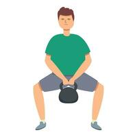 Fat man kettlebell exercise icon cartoon vector. Slim body workout vector