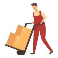 Storekeeper cart box use icon cartoon vector. Room cargo cart vector