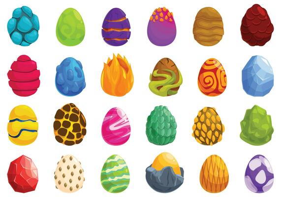 Dragon egg icons set cartoon vector. Dinosaur power