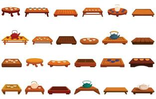 Tea ceremony table icons set cartoon vector. Traditional chinese vector