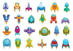 Alien cosmic starship icons set cartoon vector. Fantasy asset vector