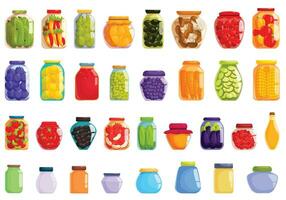 Pickled food jars icons set cartoon vector. Product can vector