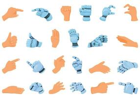 Robot touch human icons set cartoon vector. Cyborg finger vector