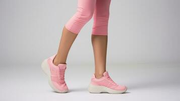 AI generated Subtle Comfort. Woman Choosing Elegant Sporty Shoes. Athletic Elegance. Unidentified Woman Picks Comfy Sneakers. Stylish Selection. Pink Sneakers for Comfort and Elegance photo