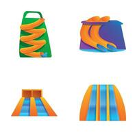 Water attraction icons set cartoon vector. Various water slide vector