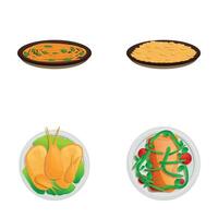 Lunch icons set cartoon vector. Various dish for lunch vector