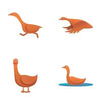 Geese icons set cartoon vector. Domestic waterfowl vector