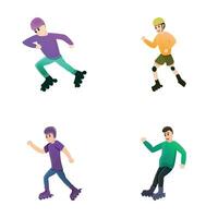 Man roller icons set cartoon vector. Man character on roller skate vector