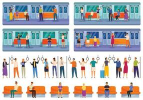 People inside subway icons set cartoon vector. Transport travel vector