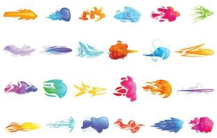 Magic power strike effect icons set cartoon vector. Ice piece vector