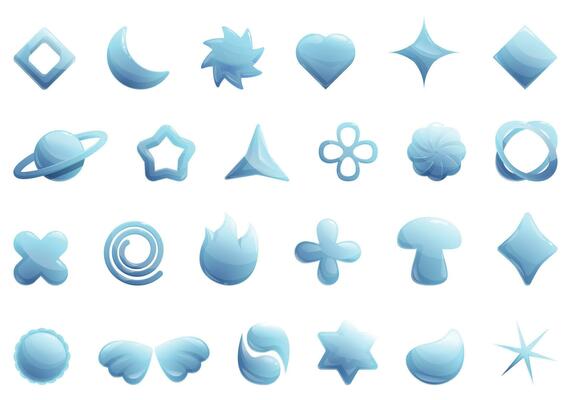 Y2k chrome icons set cartoon vector. Metal silver