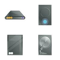 Home equipment icons set cartoon vector. Power bank speaker and disc player vector