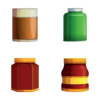 Sauce jar icons set cartoon vector. Various colorful sauce vector