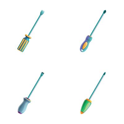 Screw driver icons set cartoon vector. Various type of screwdriver