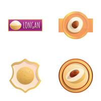 Ripe longan icons set cartoon vector. Tropical fruit vector