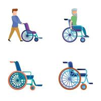 Handicap icons set cartoon vector. Elderly man in wheelchair vector