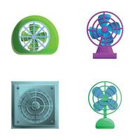 Ventilating device icons set cartoon vector. Various type of fan vector