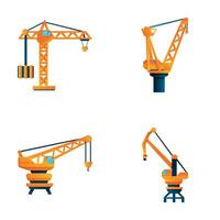 Construction crane icons set cartoon vector. Cargo construction and rail crane vector