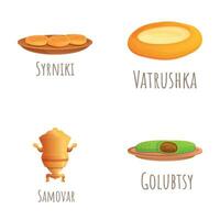 Russian tradition icons set cartoon vector. National dish and beverage vector