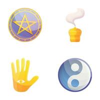 Occultism icons set cartoon vector. Accessory for magic ritual vector