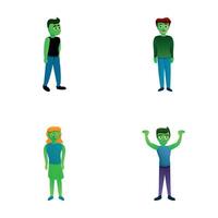 Cartoon zombie icons set cartoon vector. Funny zombie character vector