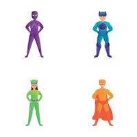 Superhero icons set cartoon vector. Man and woman superhero vector