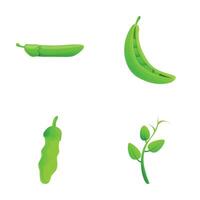 Peas icons set cartoon vector. Pod of fresh green peas vector