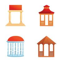 Pavilion icons set cartoon vector. Gazebo or pavilion structure vector