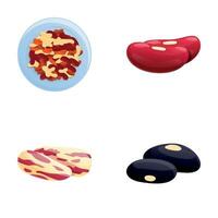 Various bean icons set cartoon vector. Red and black bean vector