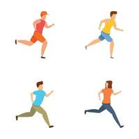 Running people icons set cartoon vector. Jogging people group vector