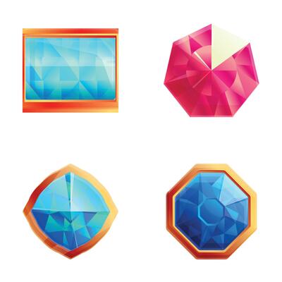 Colorful stone icons set cartoon vector. Various shape and color precious stone
