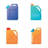 Gasoline canister icons set cartoon vector. Canister of engine oil or petroleum vector