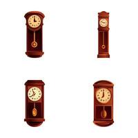 péndulo reloj íconos conjunto dibujos animados vector. tradicional retro estilo péndulo reloj vector