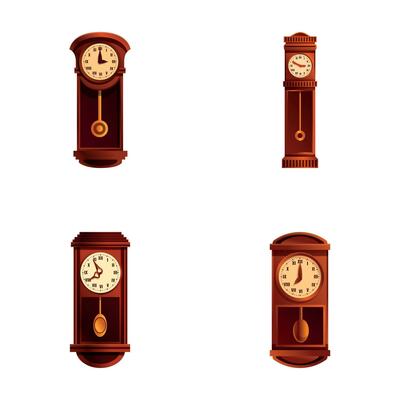Pendulum clock icons set cartoon vector. Traditional retro style pendulum clock