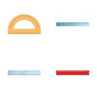 Measuring tool icons set cartoon vector. Protractor and ruler vector