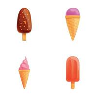 Sundae icons set cartoon vector. Various multicolored ice cream vector