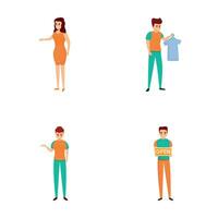 Dry cleaning icons set cartoon vector. Service industry worker vector