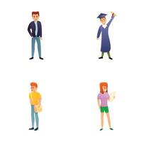 University student icons set cartoon vector. Student guy and girl vector