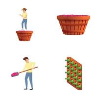 Winery production icons set cartoon vector. Manual wine production vector