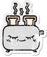 distressed sticker of a cute cartoon of a toaster png