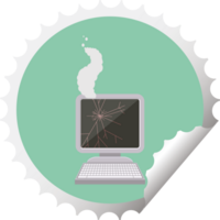 gebroken computer ronde sticker postzegel png